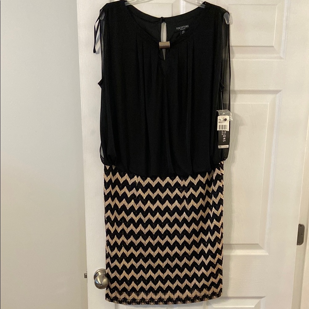 Perceptions black and gold Sheath Midi Dress size 14W brand new length 40”